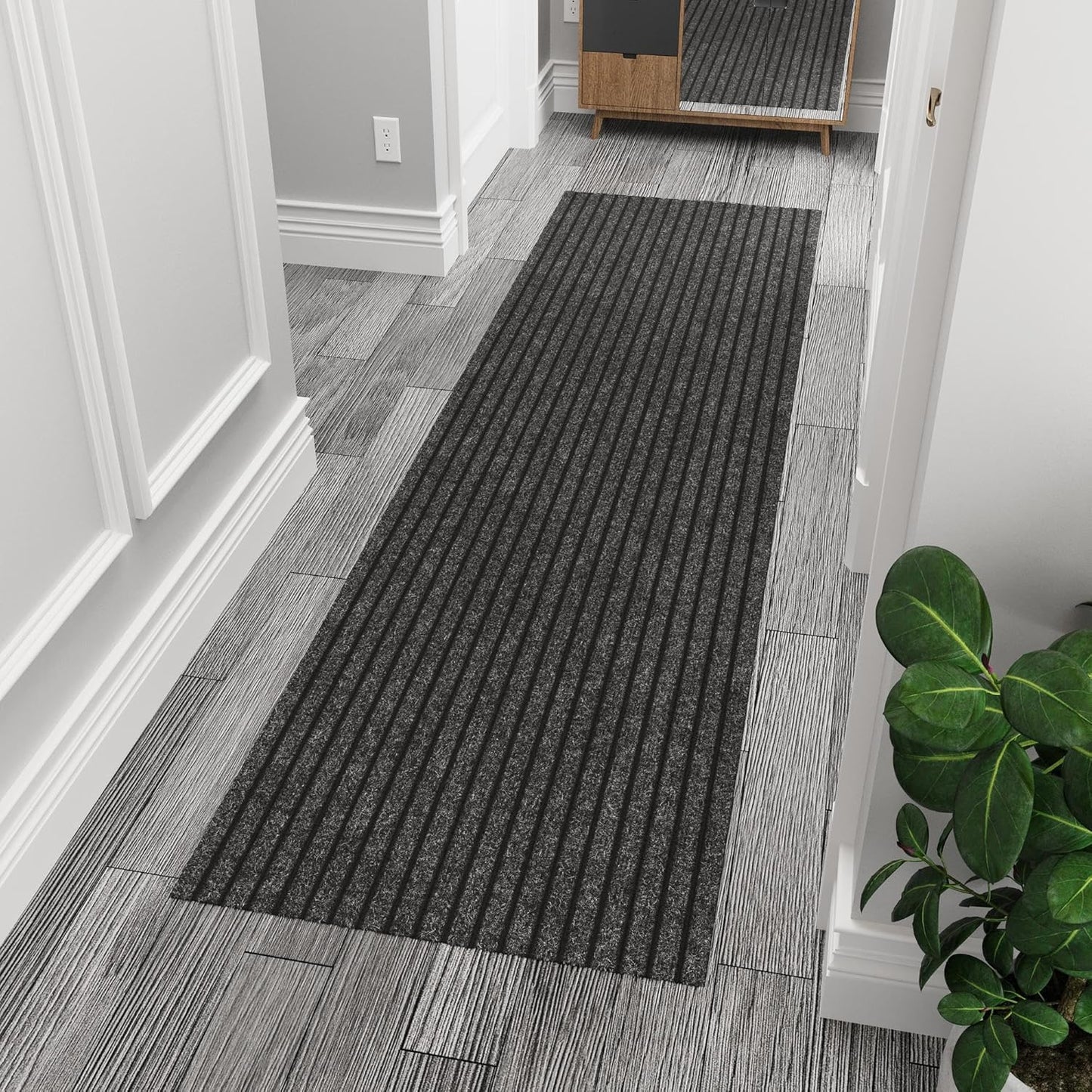 Ottomanson 2' x 10' Hallway Runner with Scraper Pile Extra Durable Non-Slip Rug Mat for Indoor & Outdoor Use - Ideal for Kitchen, Entryway, Patio & Garage - High-Traffic Carpet, Black
