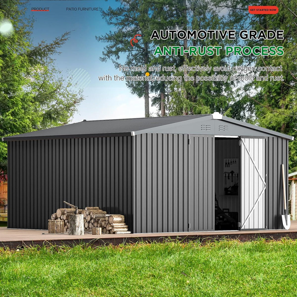 AECOJOY 12' x 12' Outdoor Storage Shed, Dark Grey Large Metal Sheds & Outdoor Storage Clearance Steel Yard Shed with Lockable Doors, Utility and Tool Storage Garden Shed for Backyard