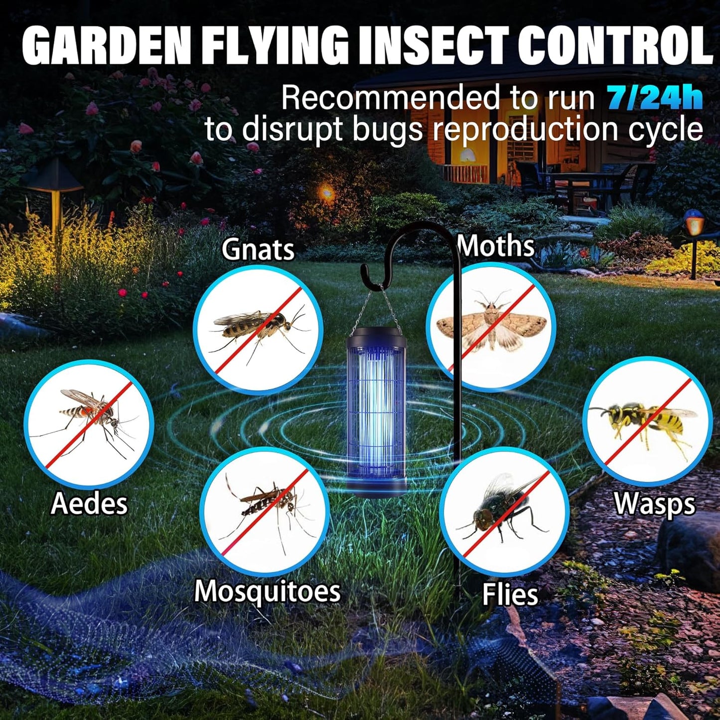 Large Size Bug Zapper Outdoor for 1/2 Acres with 13FT Power Cord, 4000V Instant Killing Grid Removable Hanging High Power Outdoor Mosquito Killer, Fly Trap Lamps for Camping Patio Home