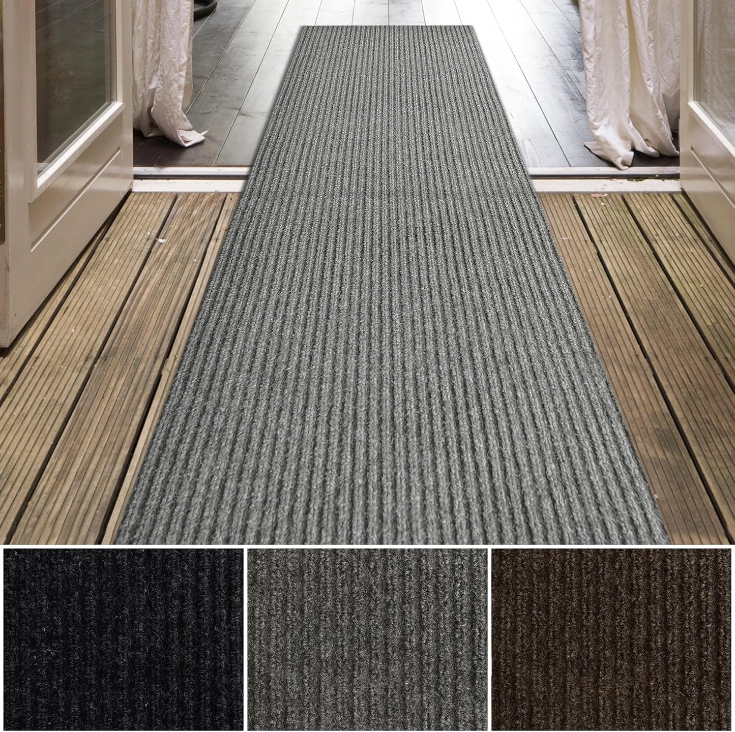iCustomRug Spartan Weather Warrior Duty Indoor/Outdoor Utility Ribbed in 3ft,4ft,6ft Widths 70 Custom Sizes with Natural Non-Slip Rubber Backing 4'X40' in Grey