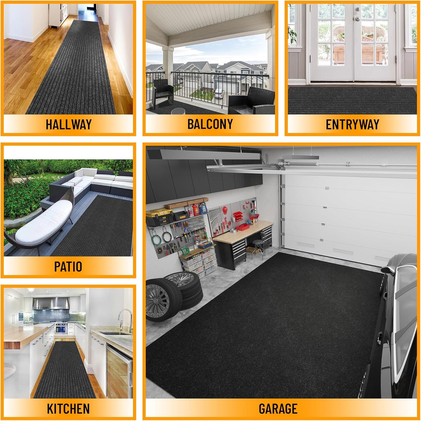 Ottomanson Mud Mat 2' x 2' Entryway Rug - Non-Slip Scraper Doormat for Muddy Paws, Dirt Trapping Indoor/Outdoor Mat for High-Traffic Areas, Kitchen, Garage, Patio, Black