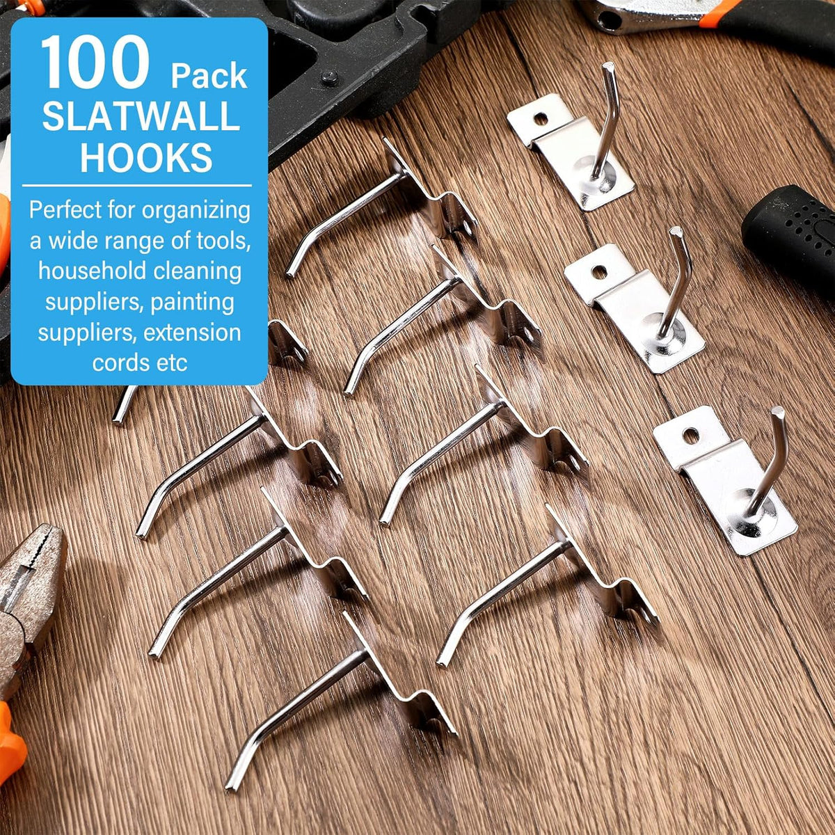 Moxweyeni 100 Pcs Heavy Duty Slatwall Panel Hooks Hanging Metal Slat Wall Hanging Hooks Silver Slat Wall Hanger Commercial Grade Slatwall Pegs Accessories for Shop Retail Display(2inch)