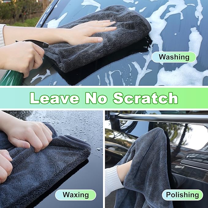 JOYMOOP Car Dry Towel, Quick Drying, Medium Size,Microfiber Cleaning Cloth, Dark Grey, 35.4 x 23.6 Inches, 3 Pack for Boates, RVs, SUVs, Trucks, Cars