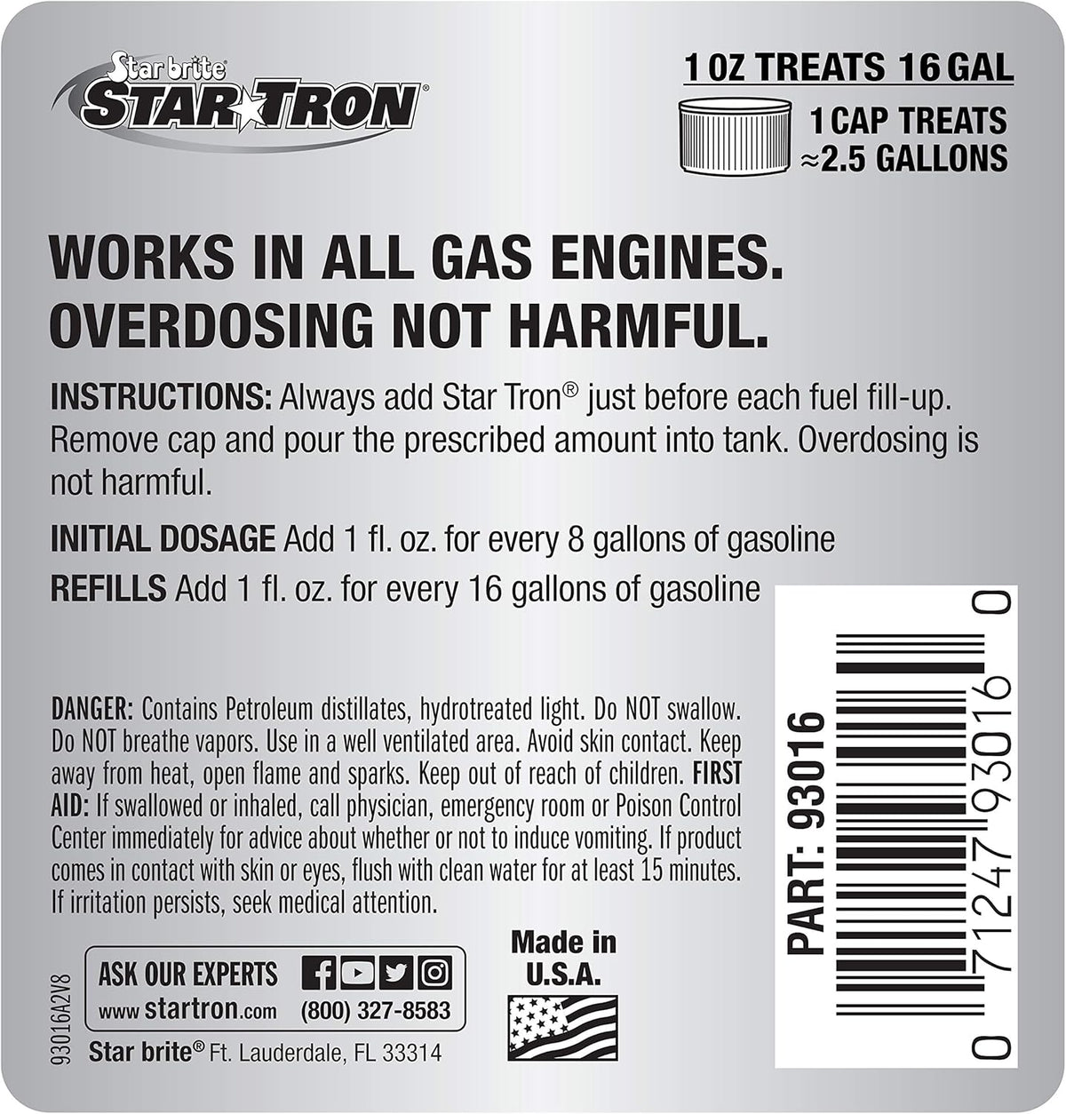 Star Tron Enzyme Fuel Treatment Concentrate, 16 Fl. Oz. – Treats up to 256 Gallons – Rejuvenate & Stabilize Old Gasoline, Cure Ethanol Problems, Improve MPG, Reduce Emissions, Increase Horsepower