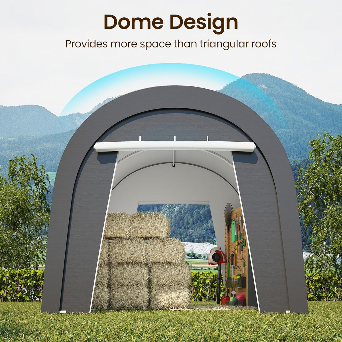 Kiss the Water Carport, Round Portable Garage, Steel Heavy Duty Carport with Ground Stakes, Tensioner and 2 Roll Up Windows PE Fabric Car Port, Garage, Storage Shed, Tent for Storage, SUV (10x20 Ft)
