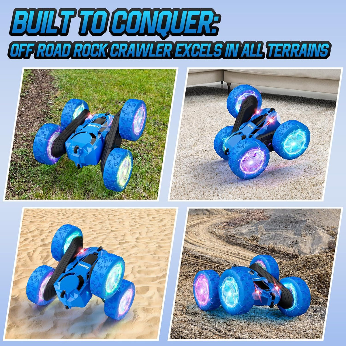 Remote Control Car for Boys 6-12 Year Old Double Sided 360°Rotating 4WD Rechargeable RC Cars Race Stunt Toy Car for Kids Birthday-Blue