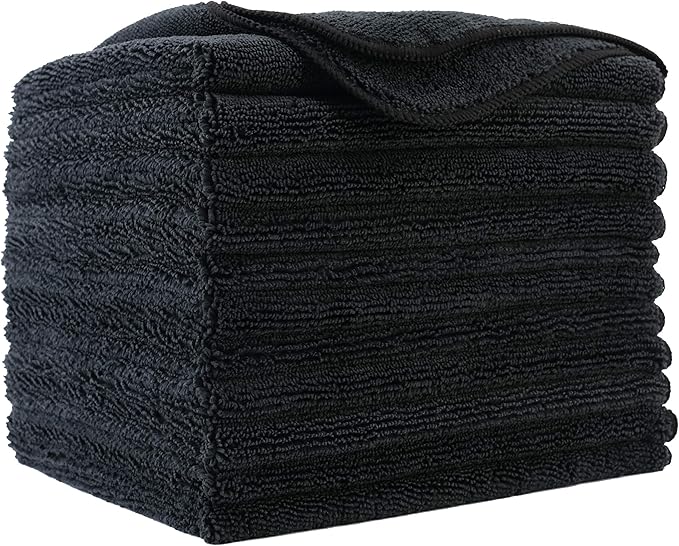 POLYTE Premium Microfiber Cleaning Towel,16 x 16 in, 12 Pack (Black)