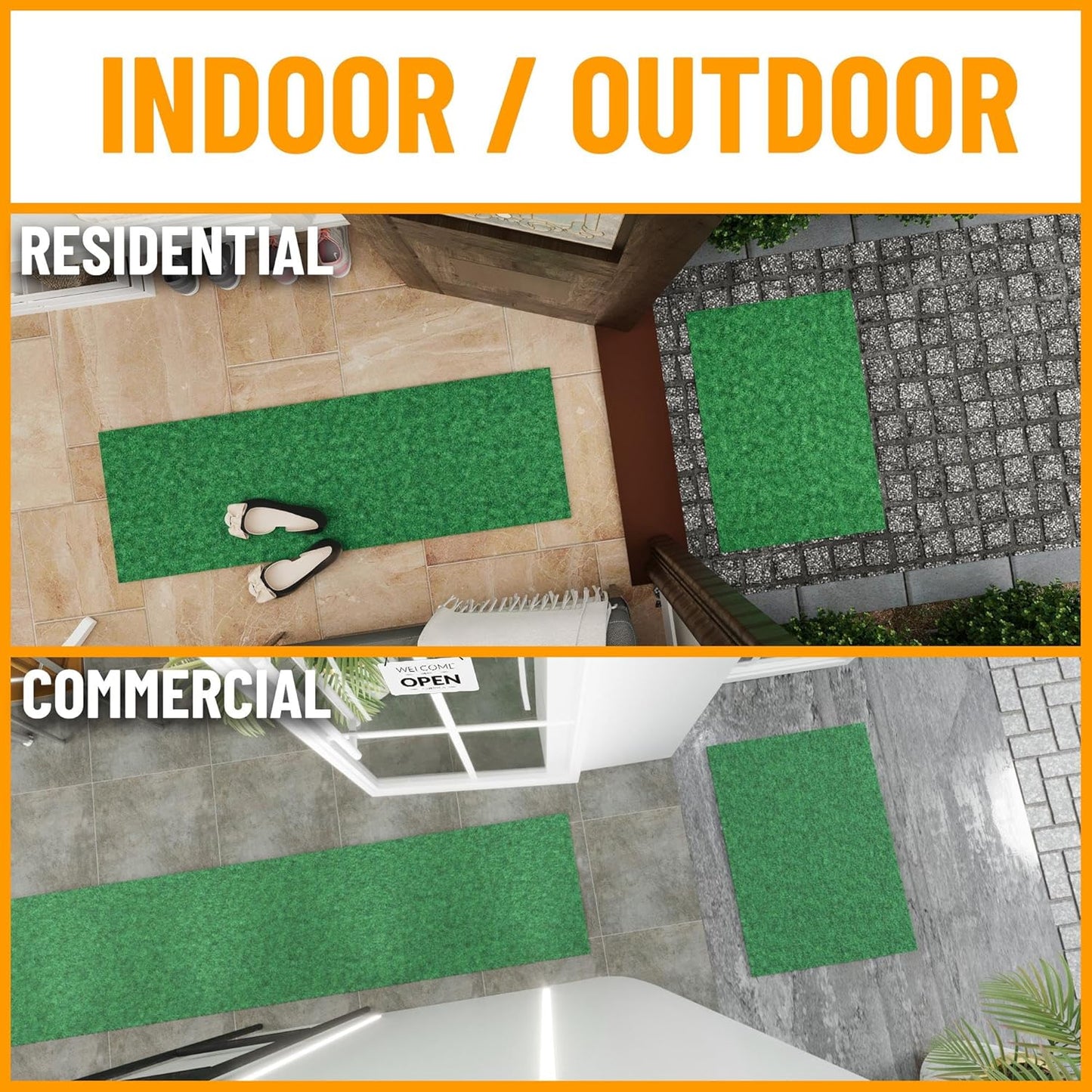 Ottomanson 6'6" x 2' Hallway Runner with Scraper Pile - Extra Durable Non-Slip Rug Mat for Indoor & Outdoor Use - Ideal for Kitchen, Entryway & Garage - High-Traffic Carpet, Green