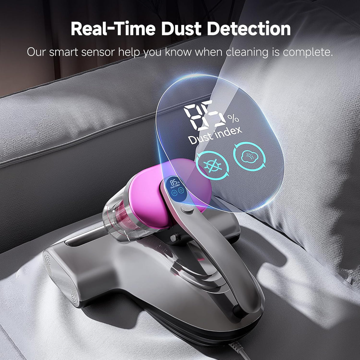 uwant Bed Cleaner with 16Kpa Suction Metal Roller 253.7nm Uv-c Light Mattress Vacuum Cleaner 36000RPM/Min 149℉ Heating HEPA Filter&Ultrasonic Mattress Vacuum for Sofa, Pillow, Bed Throws, Grey