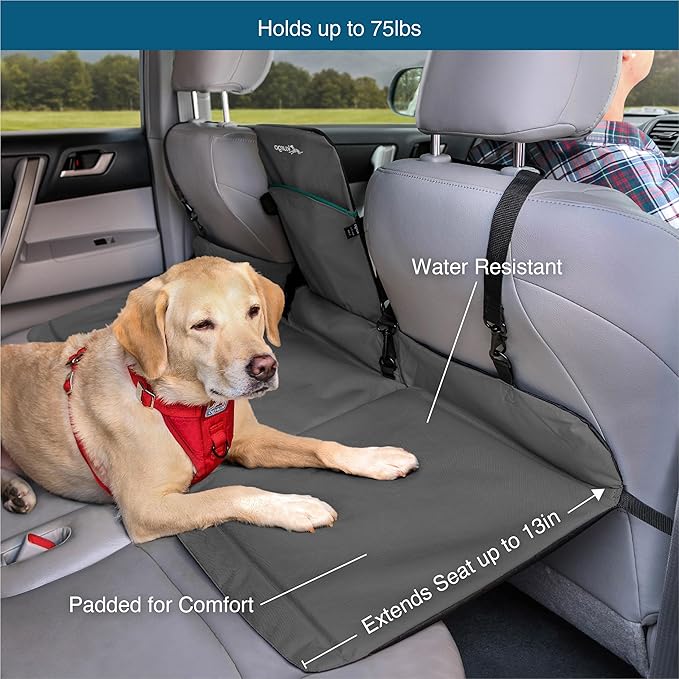 Kurgo Rover Backseat Bridge Dog Car Extender, Seat Bridge for Dogs, Padded Pet Car Barrier, Reversible, Water Resistant, Universal Fit, Up to 75 lbs