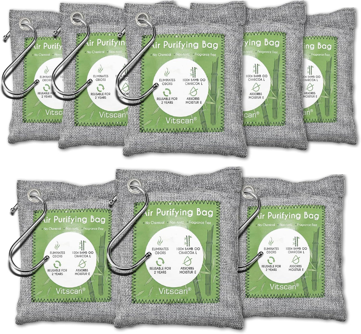 8 Pack Bamboo Charcoal Air Purifying Bag, Activated Charcoal Bags Odor Absorber, Moisture Absorber, Natural Car Air Freshener, Shoe Deodorizer, Odor Eliminators For Home, Pet, Closet, Car