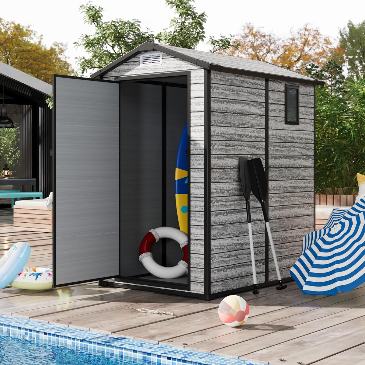 All-Weather Plastic Shed with Window, Outdoor Resin Garden Shed with Lockable Door and Vents, Outdoor Resin Storage Sheds for Backyard, Patio, Lawn, Tool, Bike