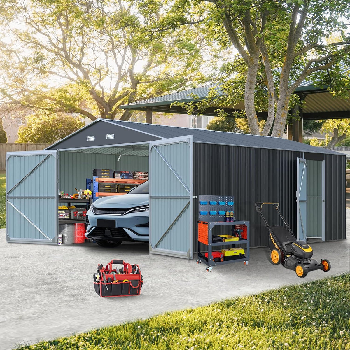 Outdoor Storage Shed 20x13 FT, Sheds & Outdoor Storage Clearance - Metal Garage Shed for Car, Truck, Bike, Garbage Can, Tool, Lawnmower - Backyard Tool House Building with 2 Doors and 4 Vents