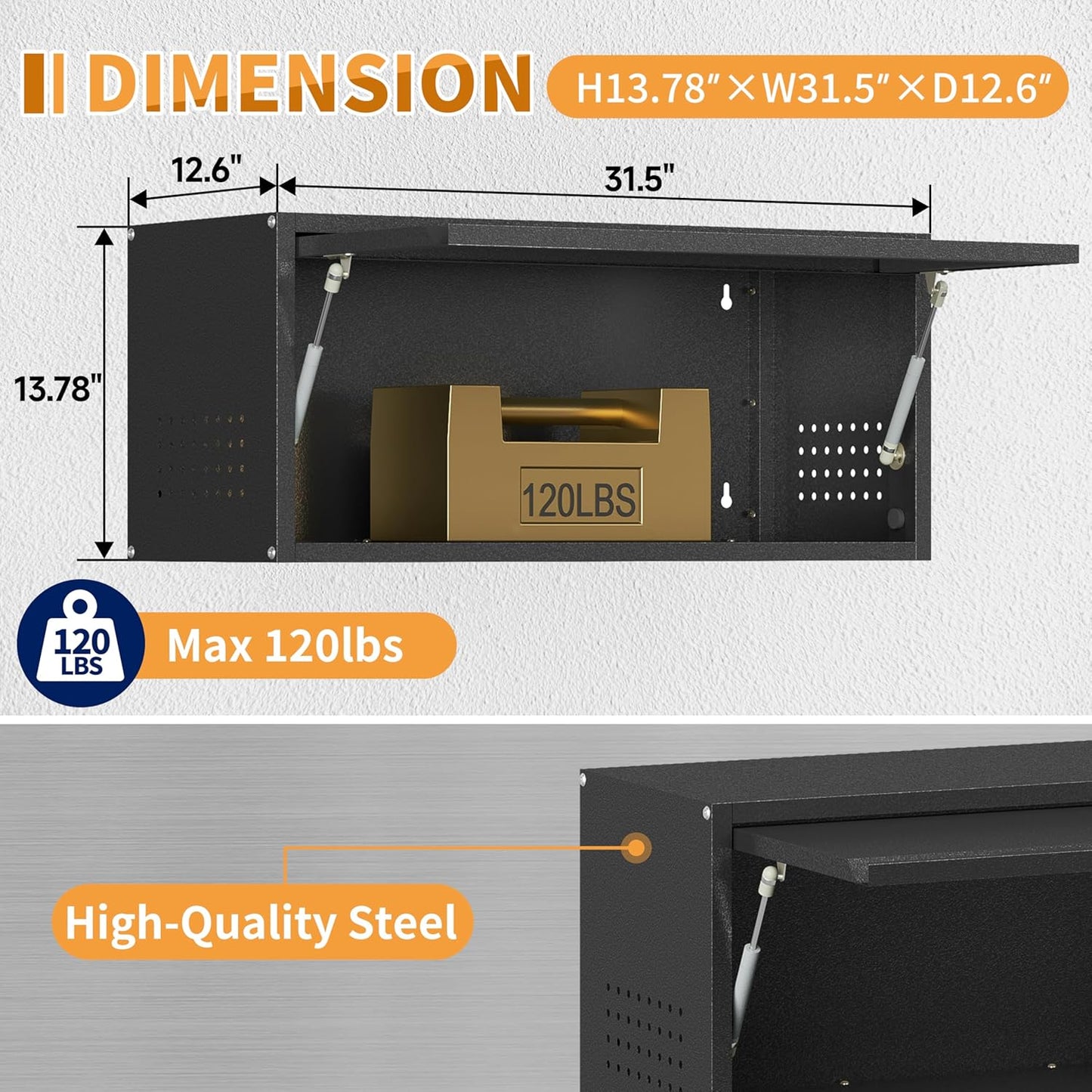 Metal Garage Wall Cabinet with Up-Flip Door,Wall-Mounted Steel Storage Cabinet, Float Tool Cabinet with Pegboard,Upper Cabinet for Kitchen,Garage,Workshop,Warehouse(13.8" H,Black)