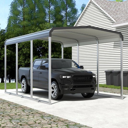 Xilingol Metal Carport, Heavy Duty Carport Canopy with Galvanized Steel Frame and Roof, Outdoor Storage Shed, Car Tent Garage Shelter for Pickup, Truck, Boat and Tractor, Grey (10x15 FT)