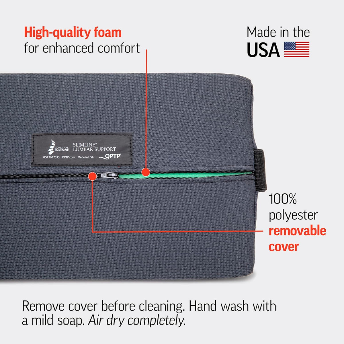 OPTP The Original McKenzie Slimline Lumbar Support – USA-Made Lower Back Support for Office Chair, Car Back Support, and Travel Lumbar Pillow. The Preferred Lumbar Cushion by Physical Therapists.