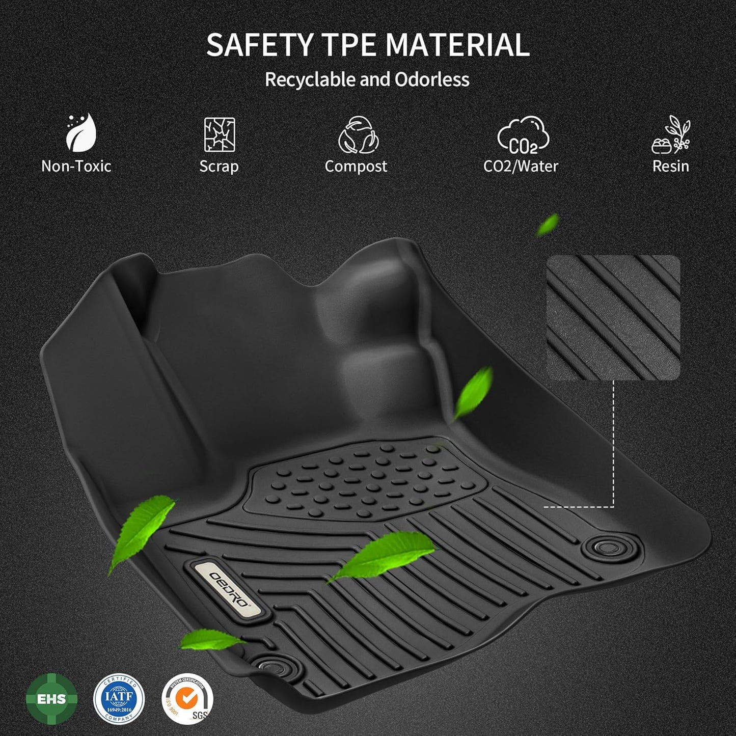 OEDRO Floor Mats Fit for 2016-2024 Chevrolet Camaro, Unique Black TPE All-Weather Guard Includes 1st and 2nd Row: Front, Rear, Full Set Liners