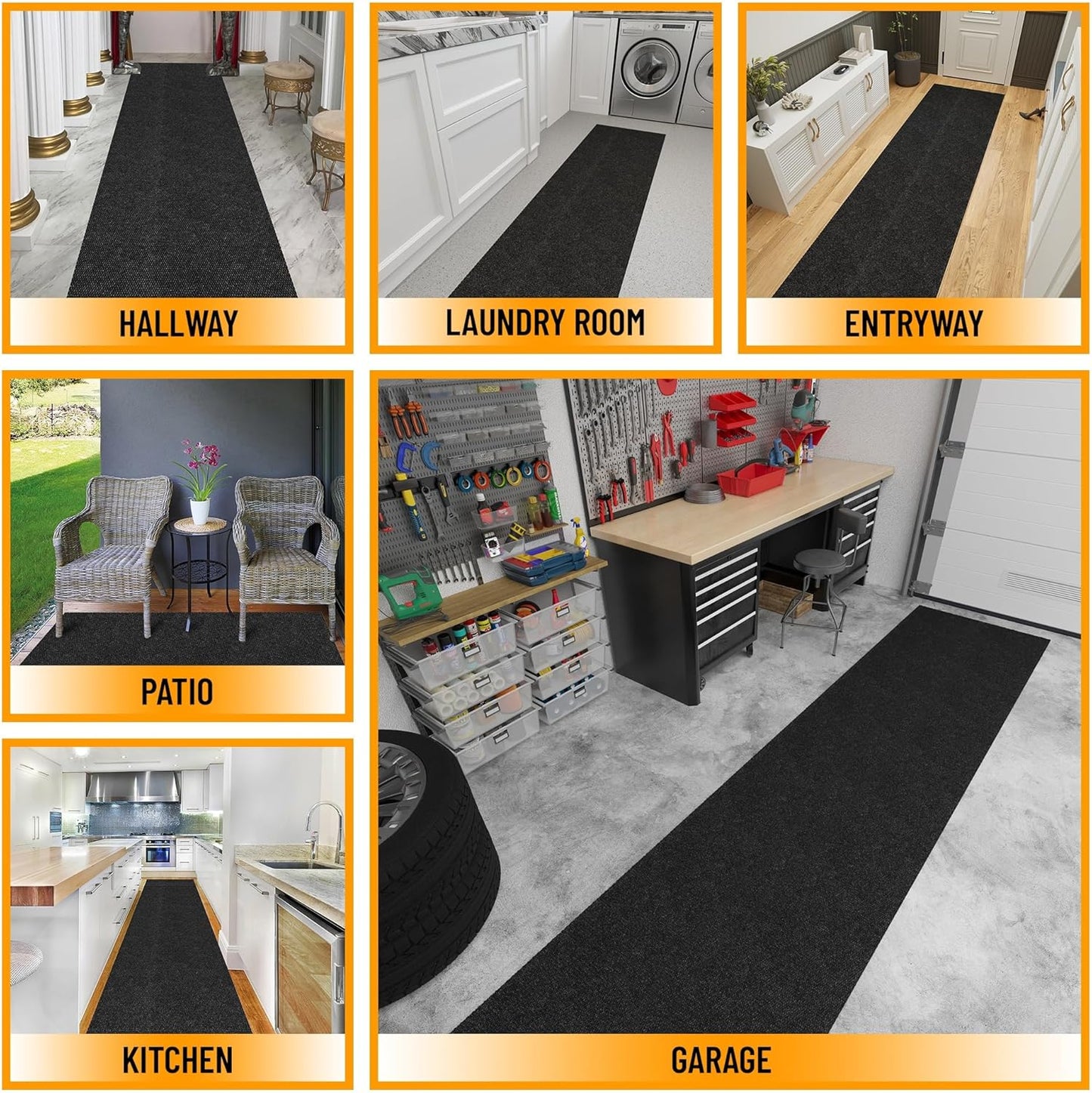 Ottomanson 2'7" x 44' Hallway Runner with Scraper Pile - Extra Durable Non-Slip Rug Mat for Indoor & Outdoor Use - Ideal for Kitchen, Entryway & Garage - High-Traffic Carpet, Black