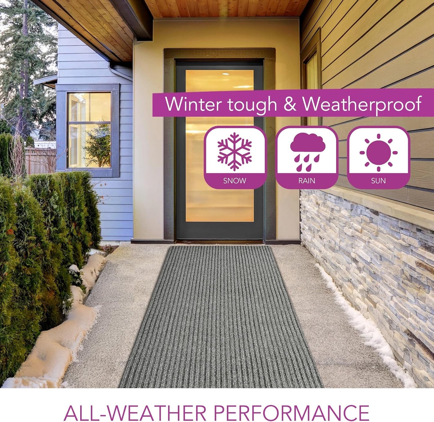 iCustomRug Spartan Weather Warrior Indoor/Outdoor Utility Ribbed Carpet Runner with Non-Slip Thermoplastic Rubber Backing, 3ft X 46ft in Grey