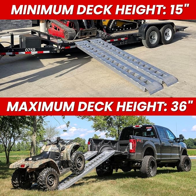 Gen-Y Heavy Duty Aluminum Loading Ramps - Set of 2-10 Foot Trailer Ramps, 10000 lbs Capacity, 15 Inch Wide, Hybrid Hook and Plate Ends, Serrated Cross Rungs for Maximum Traction