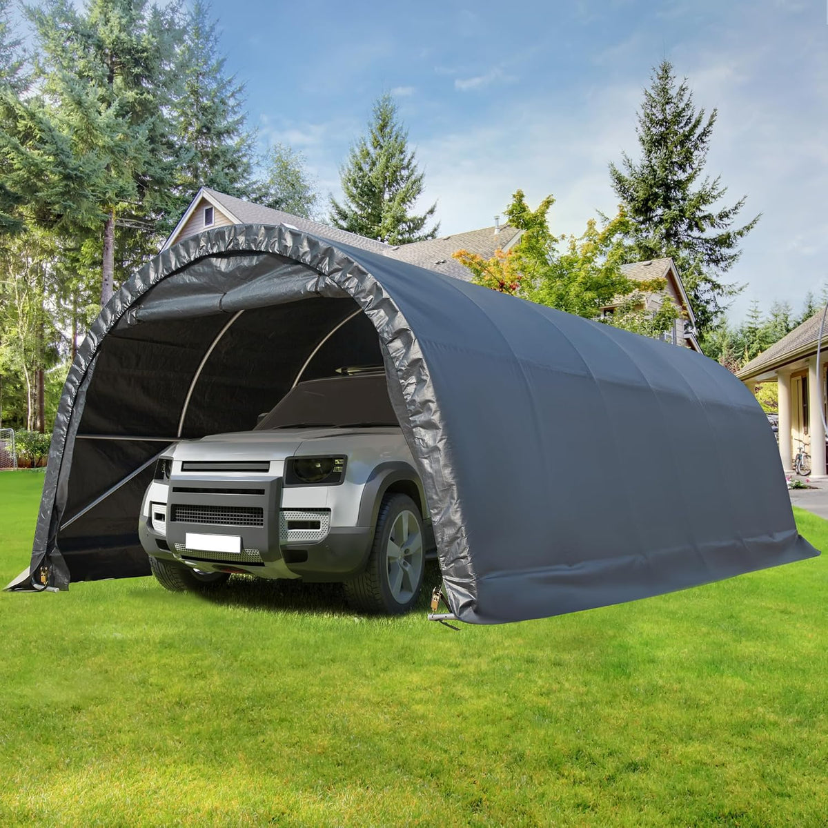 MELLCOM 12 x 24 FT Heavy Duty Carport, Portable Garage with Reinforced All-Steel Frame and Round Style Roof, Anti-Snow All Covered Car Canopy Outdoor Waterproof Storage Shelter for Car, Truck, Boat