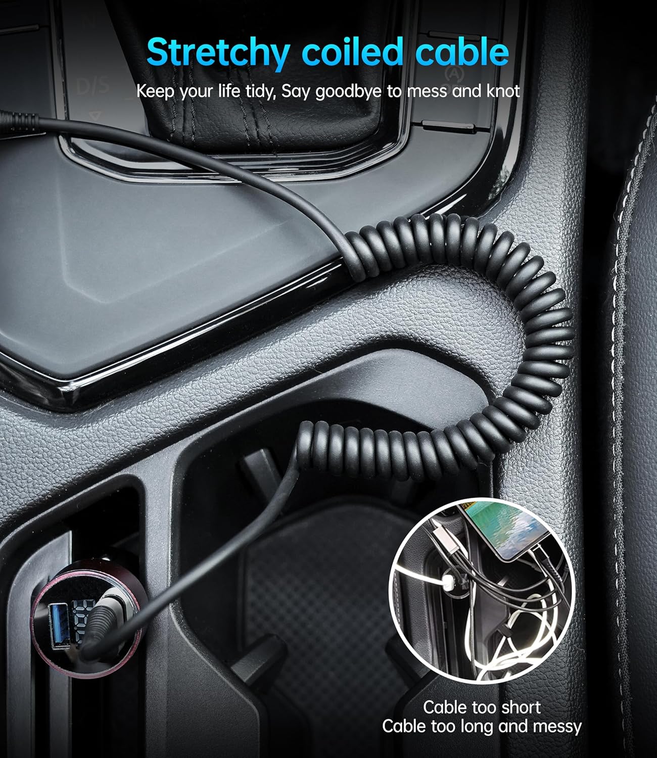 USB C Cable 3A Fast Charging 5FT Coiled USBC to USBC Charger Cable for Car, Short USB Type C Cord for iPhone 16/15/Pro/Plus/Pro Max/Samsung Galaxy S23, Compatible All Type C Devices-2Pack