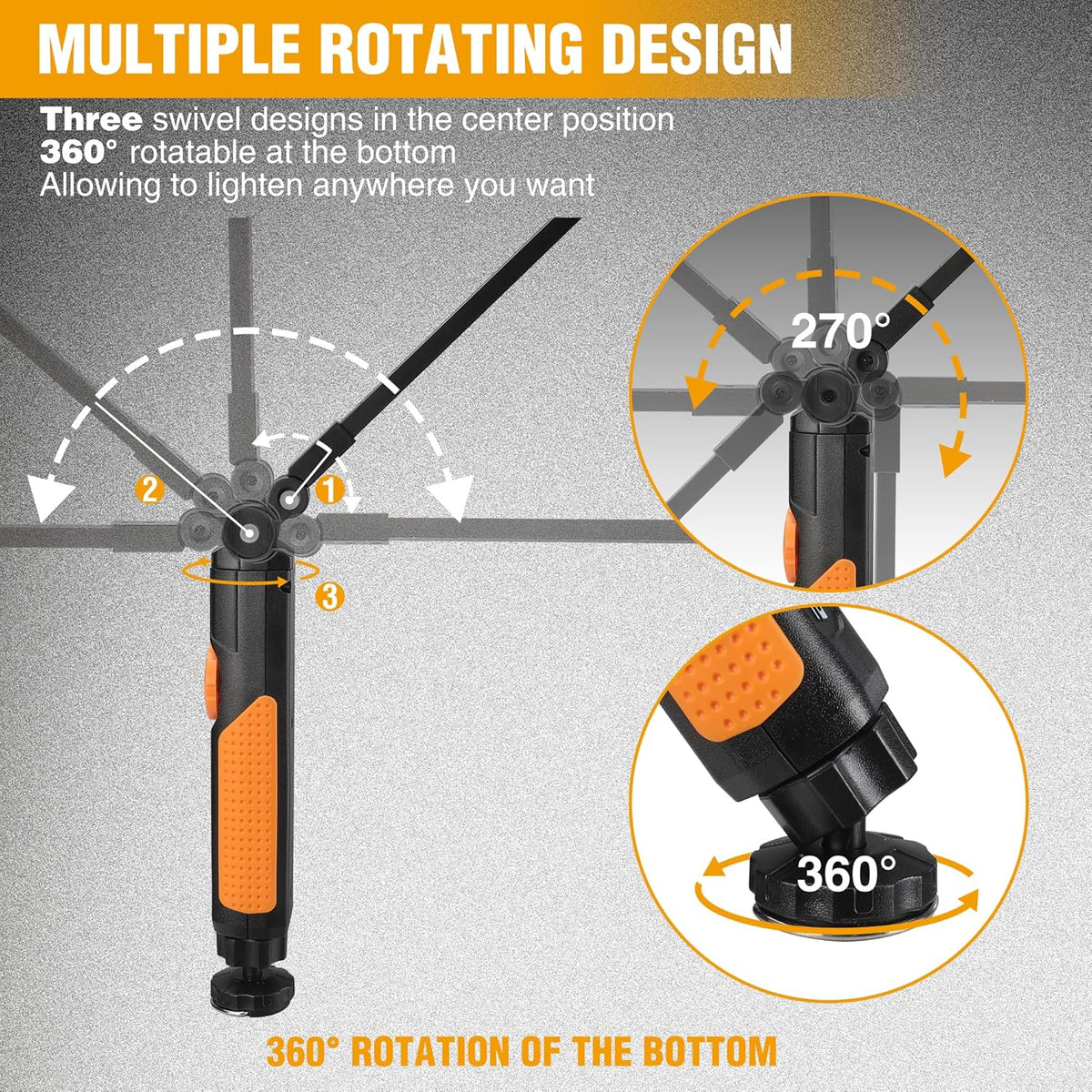 EverBrite LED Rechargeable Work Light, 800LM COB Foldable Flashlight, Magnetic Work Lights with Hanging Hook, 360° & 270° Rotation, 4 Power Indicator Lights - for Car Repair, Home, Emergency