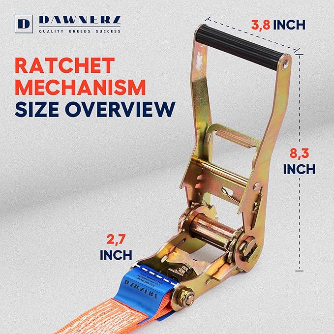 Heavy Duty Ratchet Straps 2 inch x 27 ft - 6600 Lb Breaking Strength Tie Downs Ratchet Straps with Double Wire J Hooks for Truck and Trailer