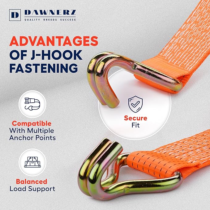 3 inch Ratchet Straps 40 ft Double Wire J Hook Tie Down - Heavy Duty Ratchet Straps 16500 Lb Breaking Strength - Trailer and Truck Tie Down