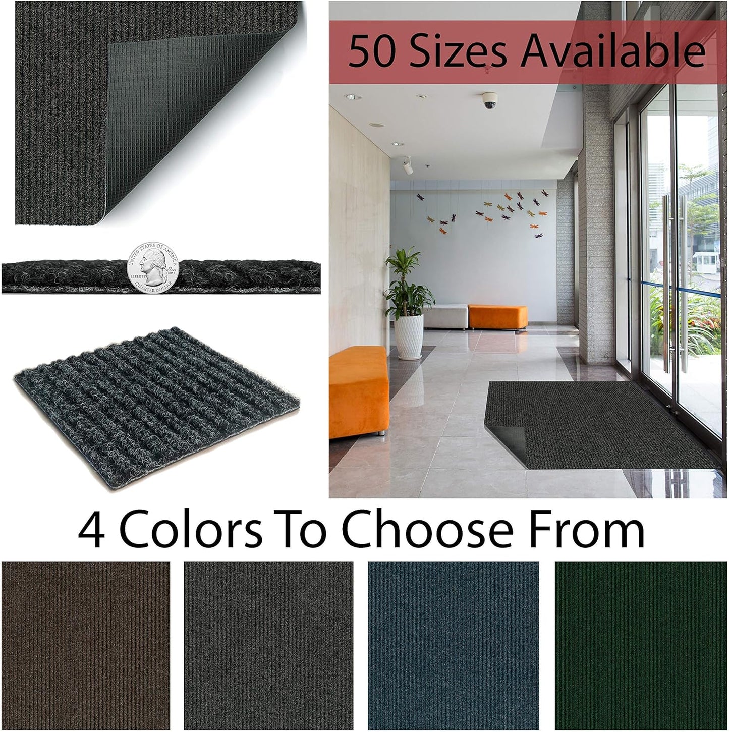 KOECKRITZ Heavy Duty Durable All Weather Indoor/Outdoor Non Slip Entrance Mat Rugs and Runners for Office Business Building Home Garage Front Door (4' x 7', Brick)