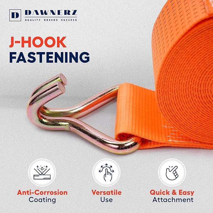 Heavy Duty 4 Inch x 30 Ft Ratchet Straps - 22,000 Lb Breaking Strength Tie Downs Ratchet Straps with Double J Hooks for Trucks & Trailers