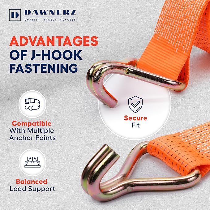 Ratchet Straps with Double J Hook 4 inch X 40 ft - Heavy Duty Ratchet Straps 22000 Lb Breaking Strength - Cargo Tie Downs for Truck and Trailer