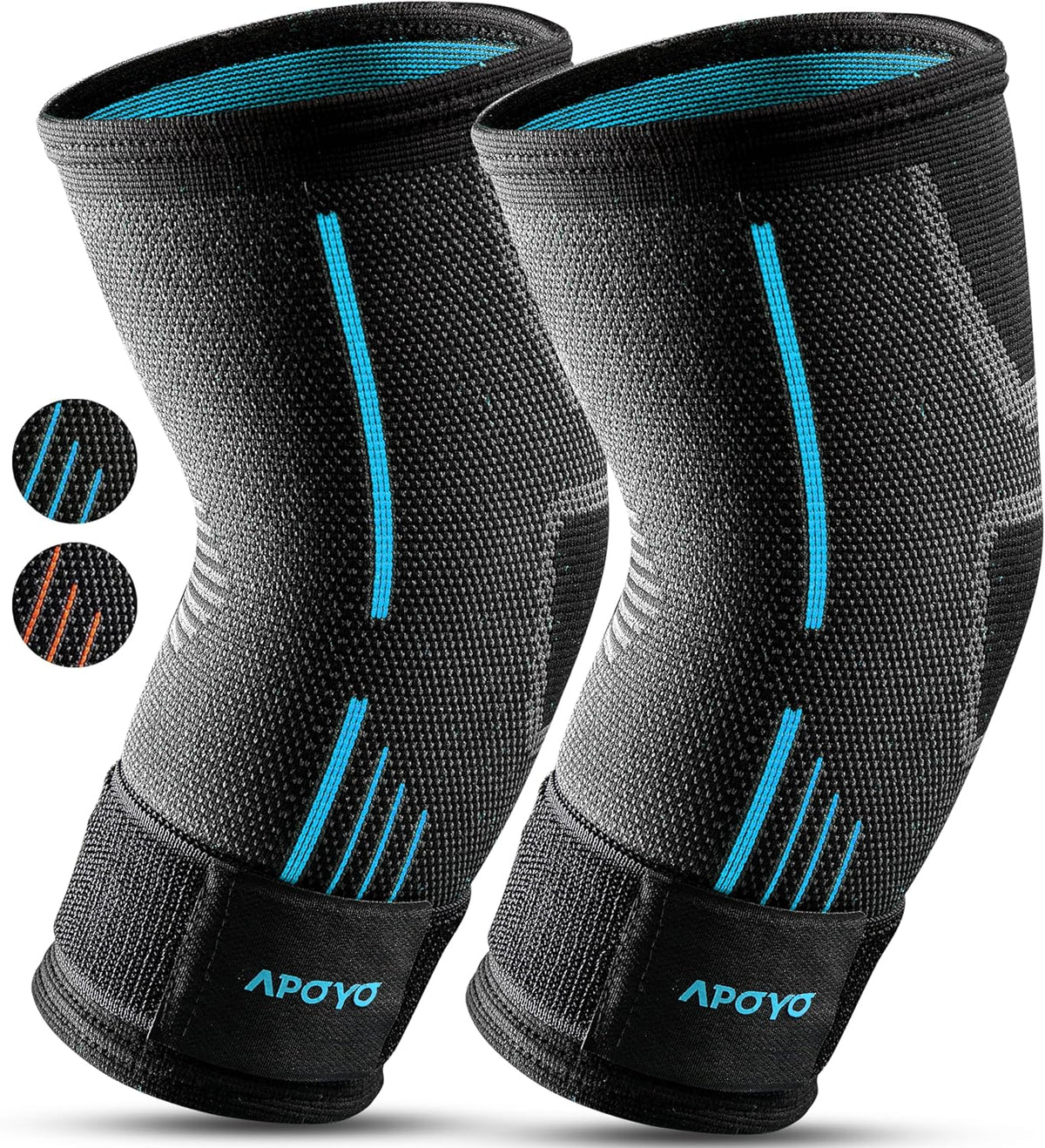 APOYO Elbow Brace for Tendonitis and Tennis Elbow, (Pair) Compression Sleeve for Arthritis, Workouts, Reduce Joint Pain During Fitness Activity (Medium)