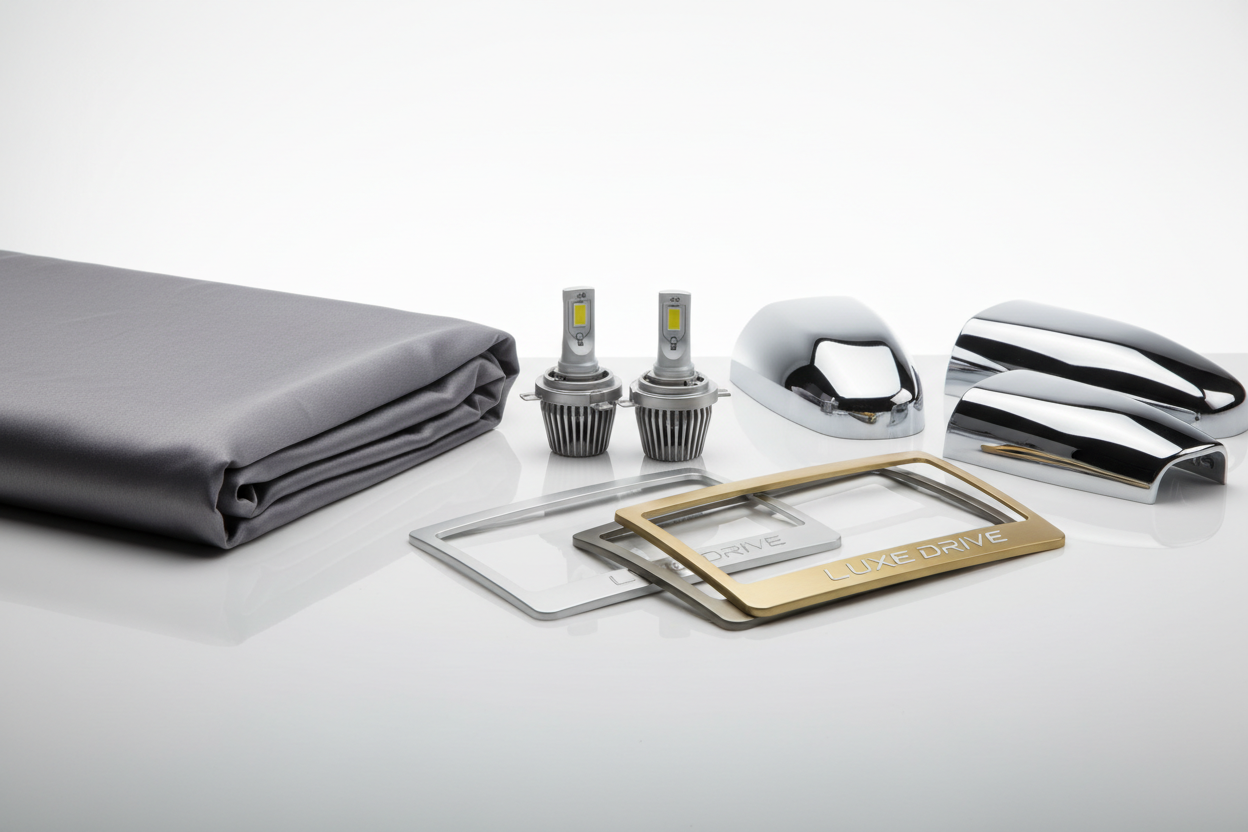 Exterior Enhancements

LED lights & headlamp upgrades

Car covers

Mirror accessories

License plate frames (make it real photo)